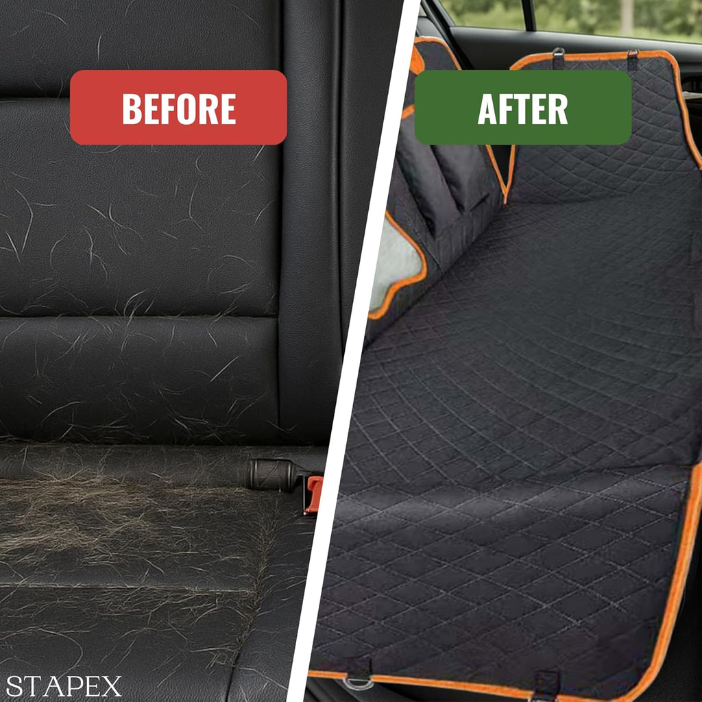 Waterproof Dog Car Seat Cover – Heavy-Duty 600D Oxford Cloth with PP Cotton, Non-Slip Net & PVC Coating | Black with Orange Edging | Scratch-Proof, Easy to Clean | Fits Cars, Suvs & Trucks