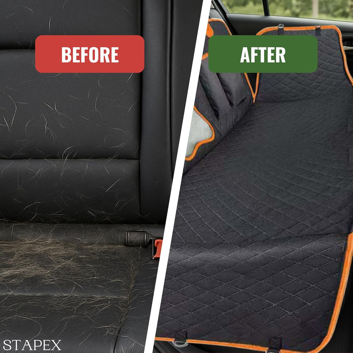 Waterproof Dog Car Seat Cover – Heavy-Duty 600D Oxford Cloth with PP Cotton, Non-Slip Net & PVC Coating | Black with Orange Edging | Scratch-Proof, Easy to Clean | Fits Cars, Suvs & Trucks