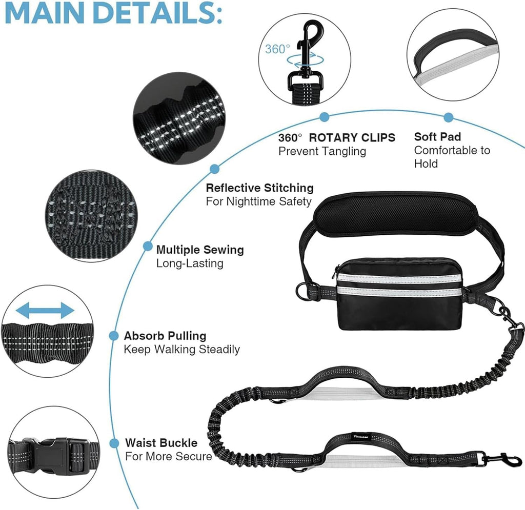 Hands Free Dog Leash with Pouch (Double Leash)