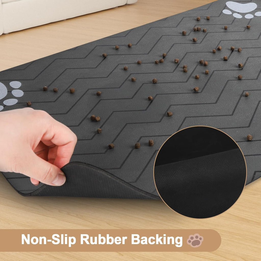 Dog Food Mat Cat Food Mat Dog Feeding Mat Rubber Absorbent Dog Bowl Mat Quick Dry Cat Eating Drinking Mat Pet Mat for Dog Bowl & Cat Food (Dark Grey (1 Pack), 40 X 60Cm)