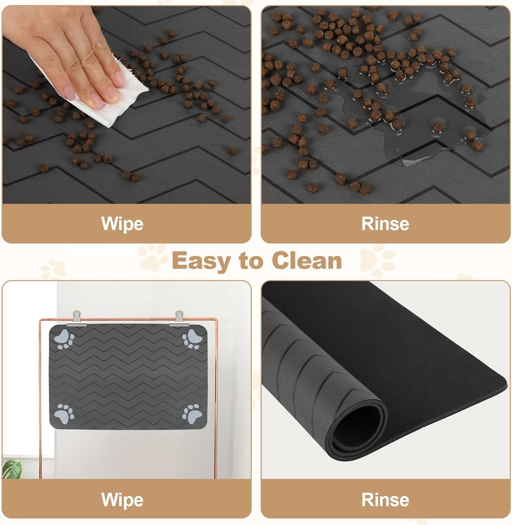 Dog Food Mat Cat Food Mat Dog Feeding Mat Rubber Absorbent Dog Bowl Mat Quick Dry Cat Eating Drinking Mat Pet Mat for Dog Bowl & Cat Food (Dark Grey (1 Pack), 40 X 60Cm)