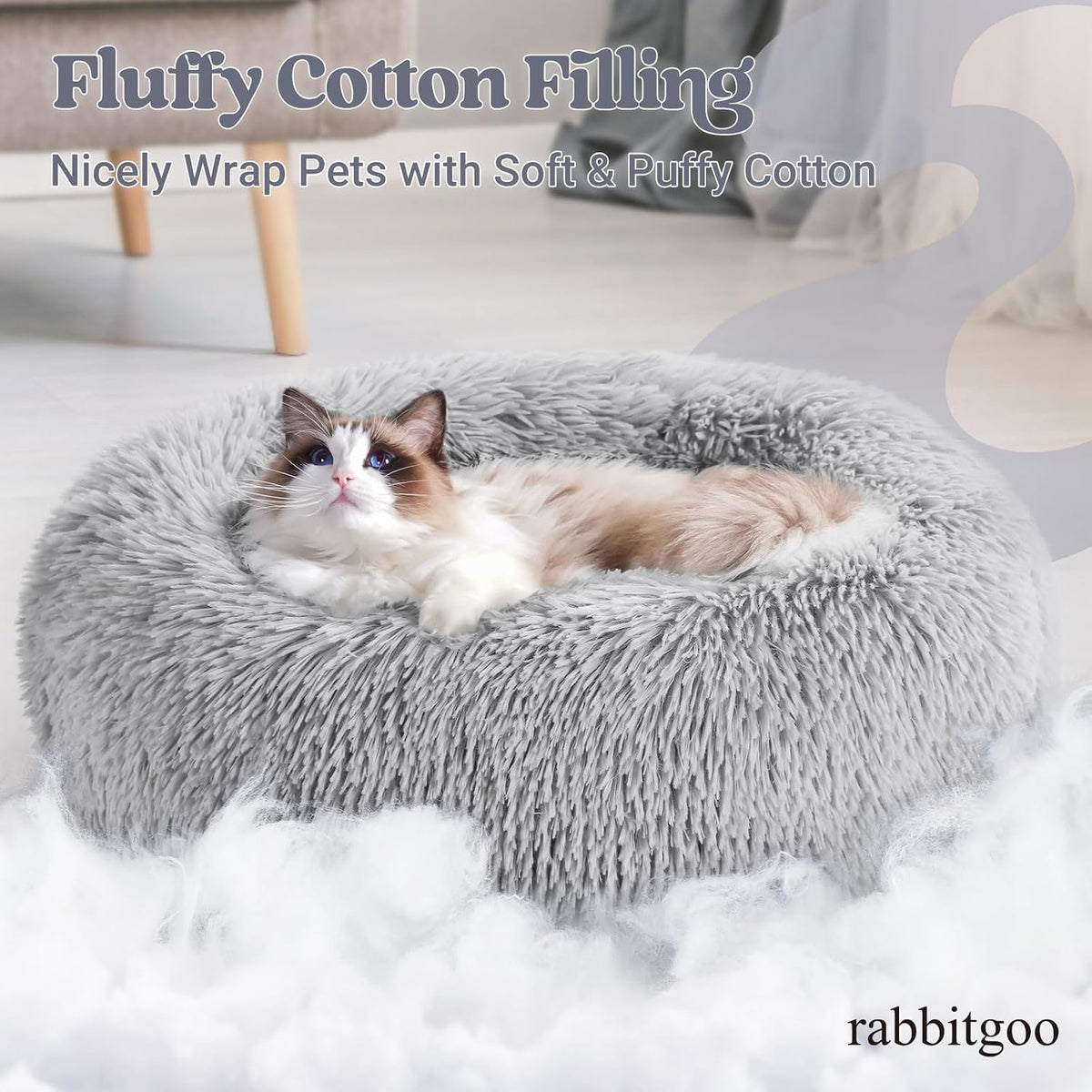 Premium Plush Donut Cat Bed – Soft Self-Warming Cuddler Cushion with Non-Slip Base | Machine Washable & Calming Comfort for Indoor Cats, Kittens & Small Dogs
