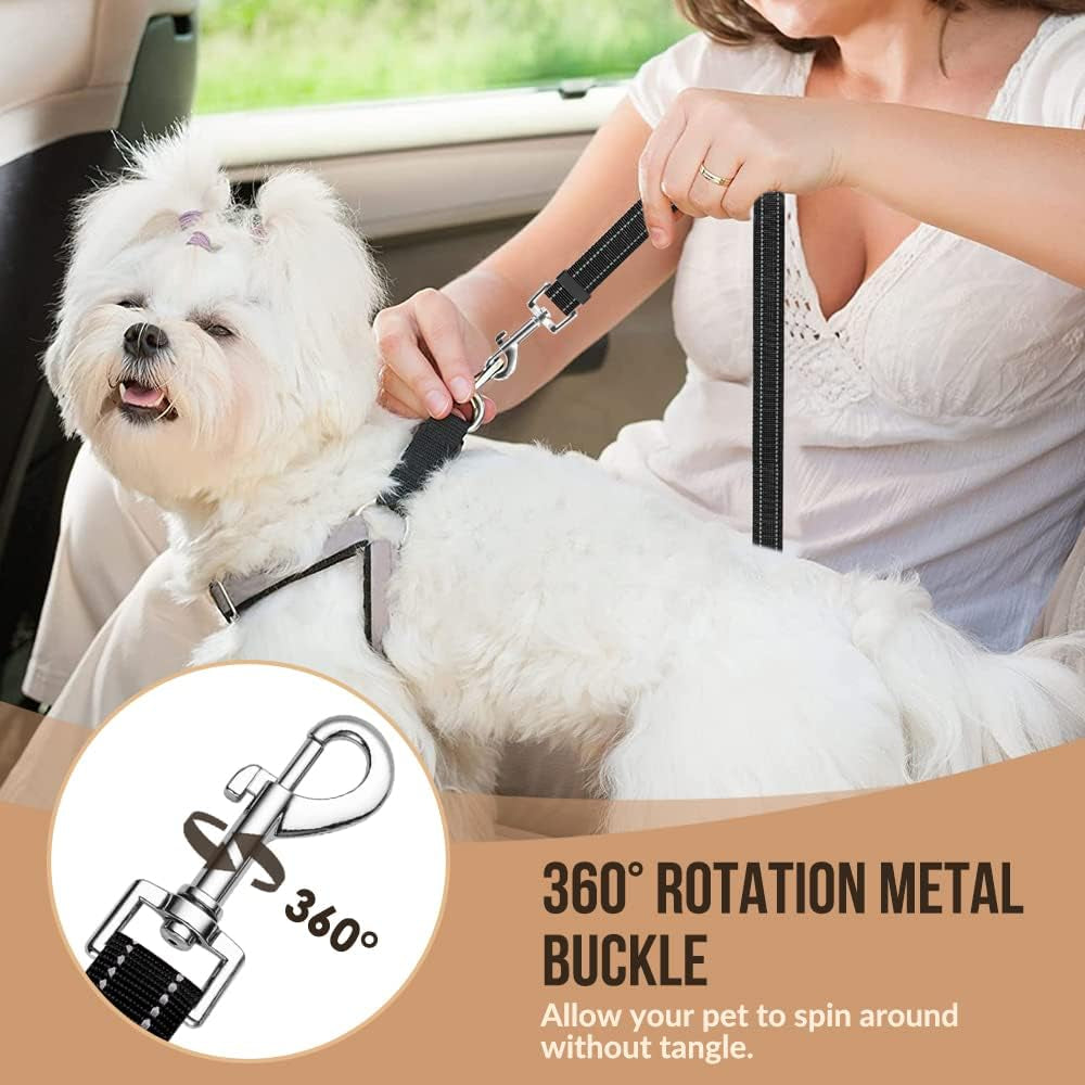 2 Pack Dog Seat Belts for Cars, Adjustable Pet Car Safety Harness with Headrest Restraint & Seatbelt Clip, Reflective Elastic Dog Travel Belt