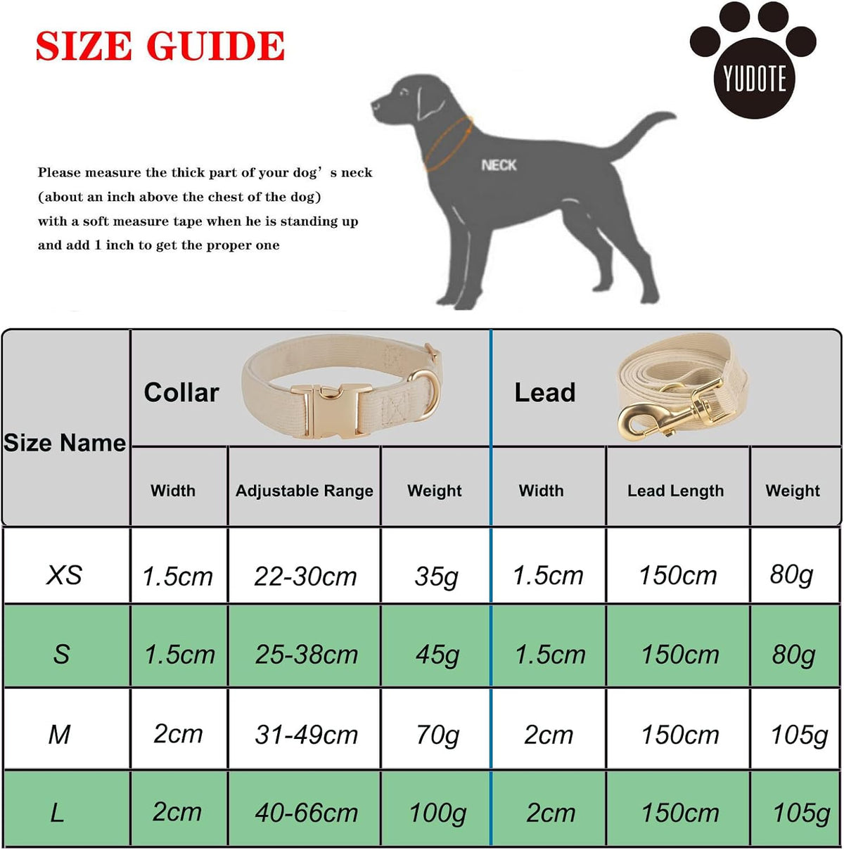 Dog Collar and Lead Set Large,Soft Non-Irritant Corduroy Collar Leash Matching Combo for Daily Walking,Cream White