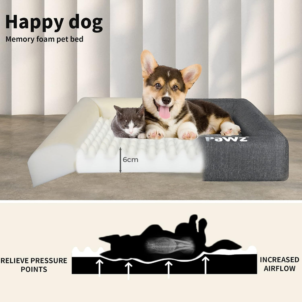 Memory Foam Pet Bed Calming Dog Cushion Orthopedic Mat Washable Removable (Xxl(135Cm X 98Cm X 13Cm)), Grey, Dog Bed with Double Sided Cushion Winter Summer Pet Beds, Neck Bloster