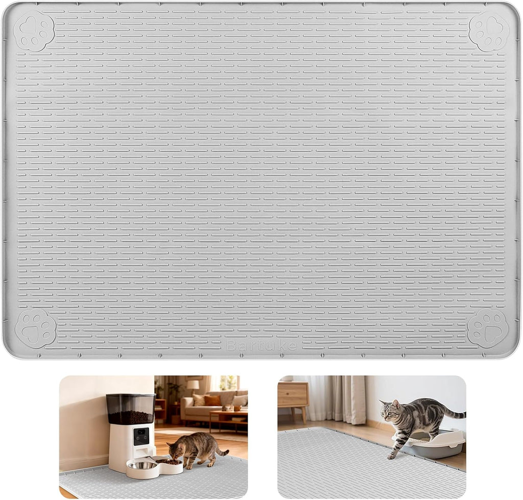 Cat Food Mat Extra Large Silicone Pet Bowl Mat 127X89Cm, Light Grey