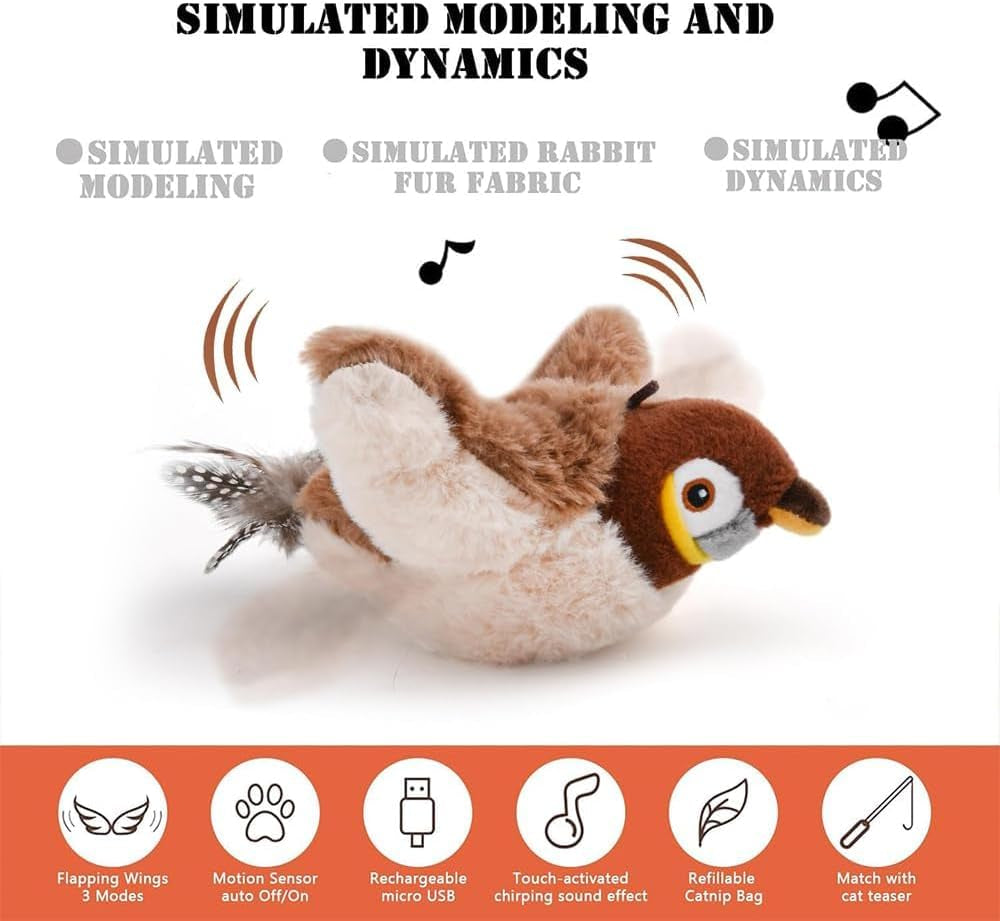 Interactive Cat Toys, Rechargeable Flappy Bird Cat Toy, Catnip Toy, Suitable for Bored Indoor Cats and Dogs, Suitable for All Varieties