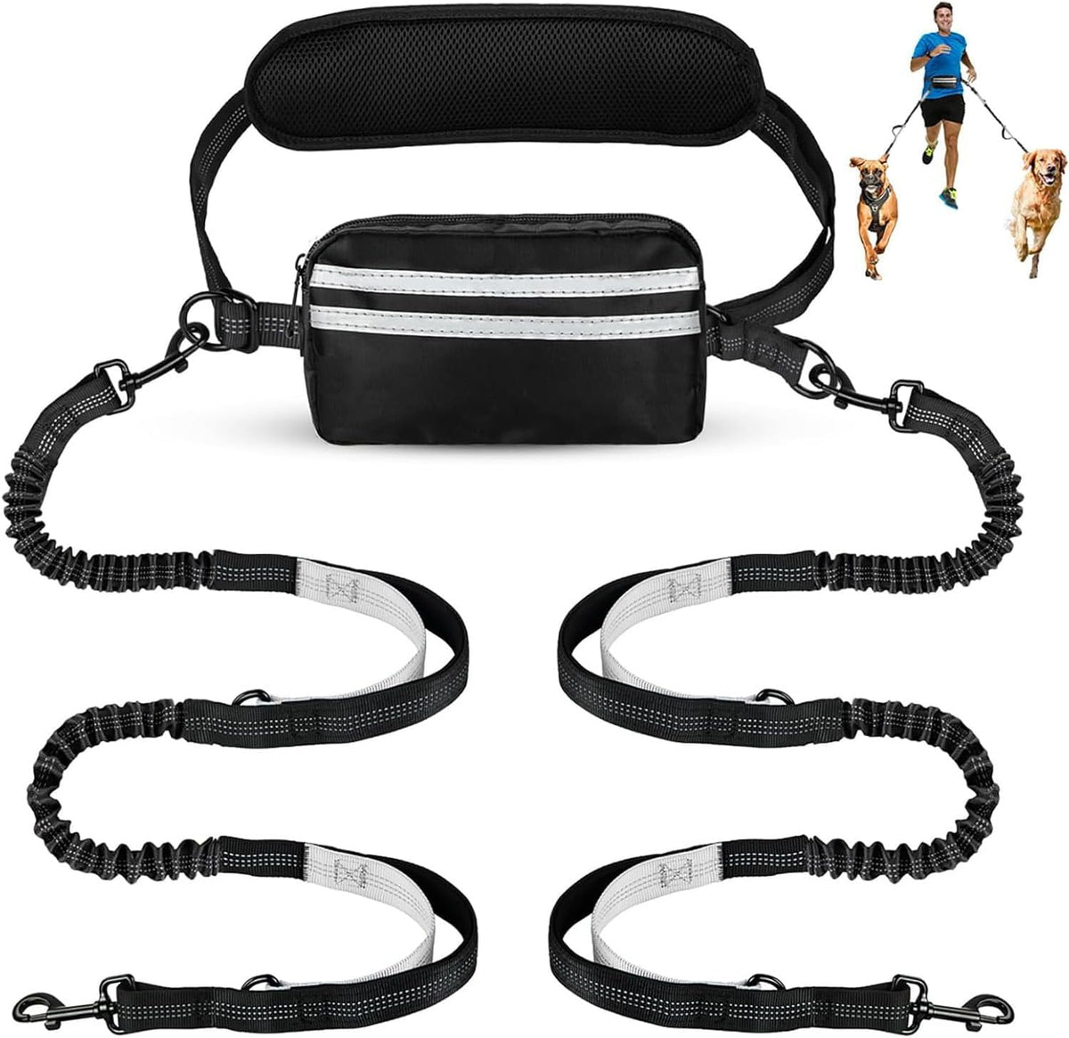 Hands Free Dog Leash with Pouch (Double Leash)