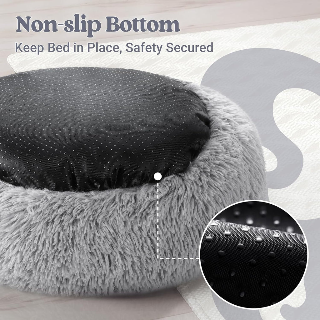 Premium Plush Donut Cat Bed – Soft Self-Warming Cuddler Cushion with Non-Slip Base | Machine Washable & Calming Comfort for Indoor Cats, Kittens & Small Dogs