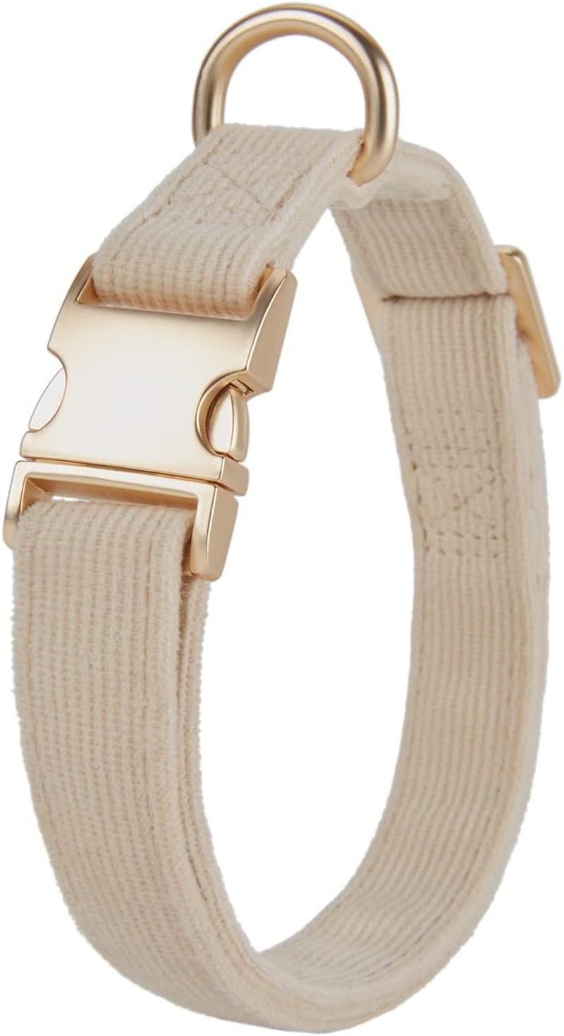 Dog Collar and Lead Set Large,Soft Non-Irritant Corduroy Collar Leash Matching Combo for Daily Walking,Cream White