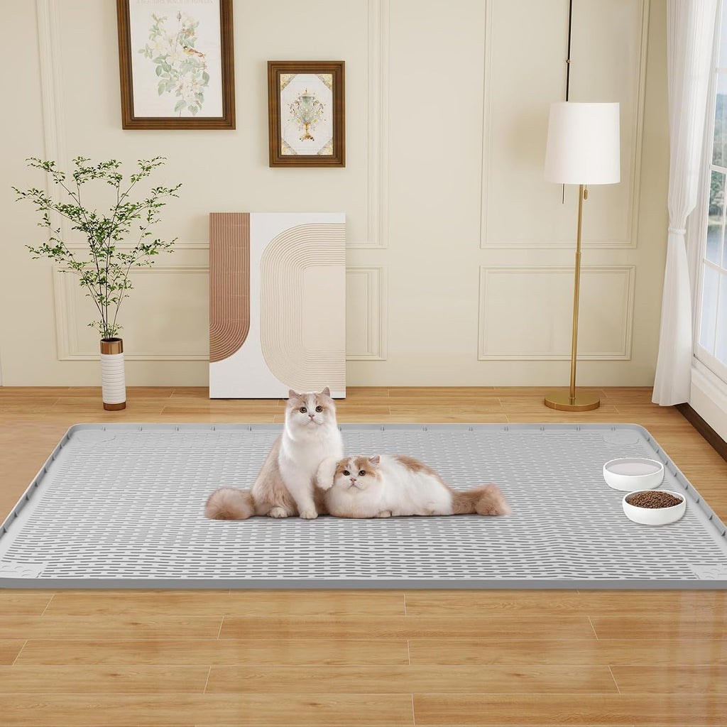 Cat Food Mat Extra Large Silicone Pet Bowl Mat 127X89Cm, Light Grey