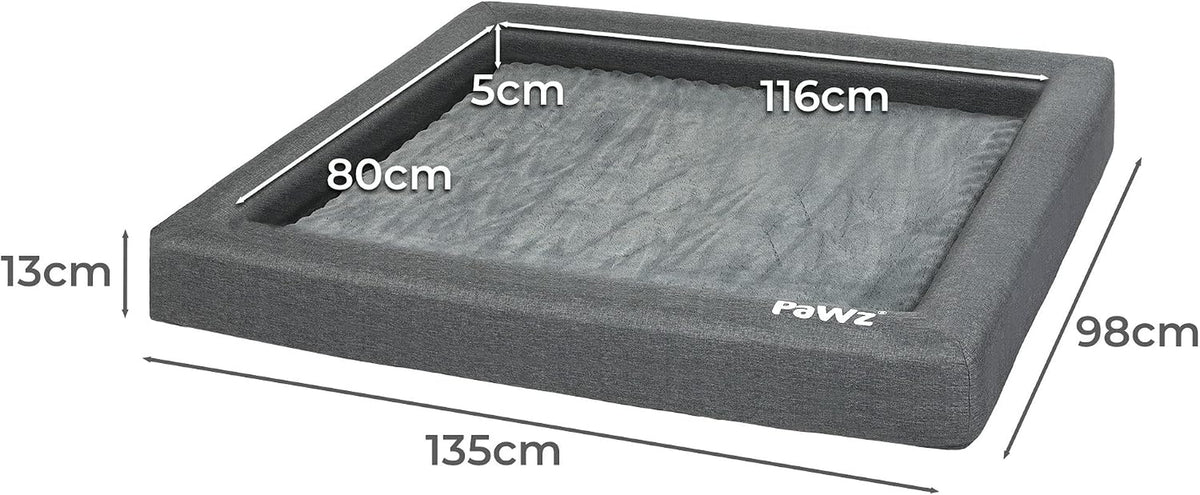 Memory Foam Pet Bed Calming Dog Cushion Orthopedic Mat Washable Removable (Xxl(135Cm X 98Cm X 13Cm)), Grey, Dog Bed with Double Sided Cushion Winter Summer Pet Beds, Neck Bloster
