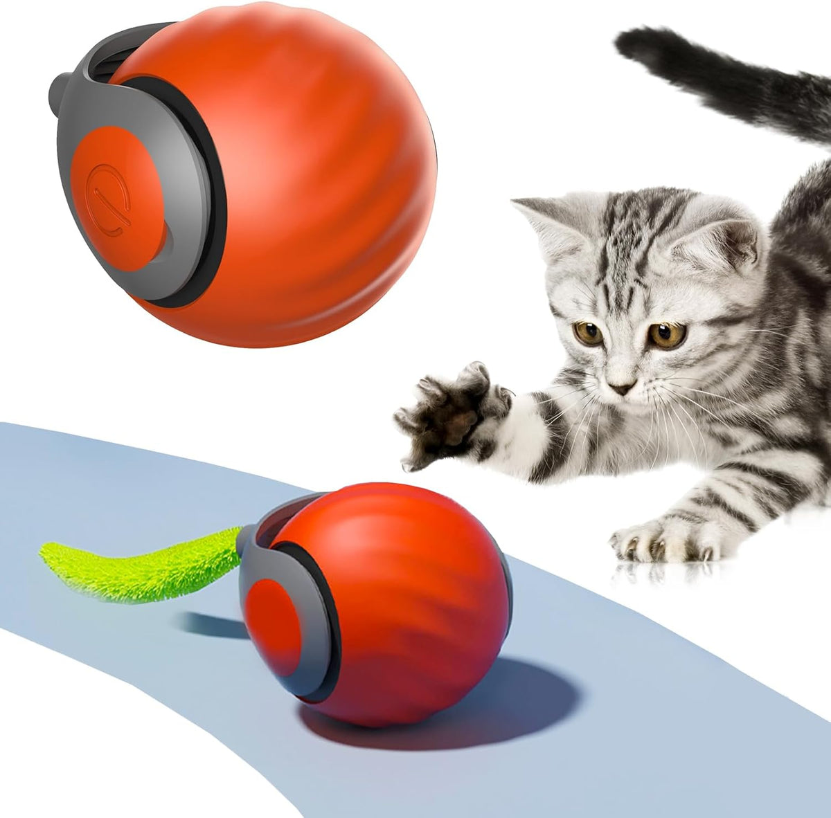 2025 Upgrades Cat Ball Toy with Tail,Interactive Cat Ball for Bored Indoor Cats, Automatic Cat Rolling Ball 2.0 Enrichment Toy, Electric Self Moving Toy, Electronic Rollie Pet Chase