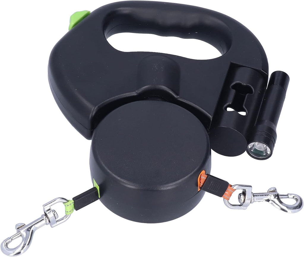 Automatic Retractable Pet Leash, 1 Tow 2 Retractable Double Dog Leash for Small Medium Dogs Cats up to 55Lb Walking Leash with Flashlight and Bag Dispenser