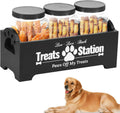 Dog Treat Container, Food Storage Container with 3 Plastic Dog Treat Jars, Reusable Cat Treat Container, Pet Treat Storage Organizer, Wood Dog Treat Holder, Dog Food Container for Dog Cat(Black)