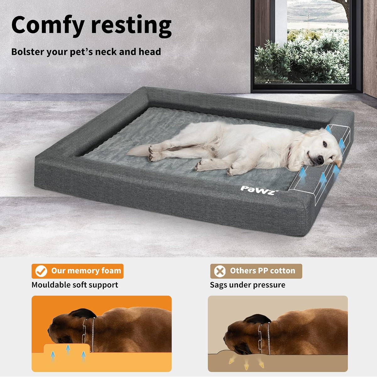 Memory Foam Pet Bed Calming Dog Cushion Orthopedic Mat Washable Removable (Xxl(135Cm X 98Cm X 13Cm)), Grey, Dog Bed with Double Sided Cushion Winter Summer Pet Beds, Neck Bloster