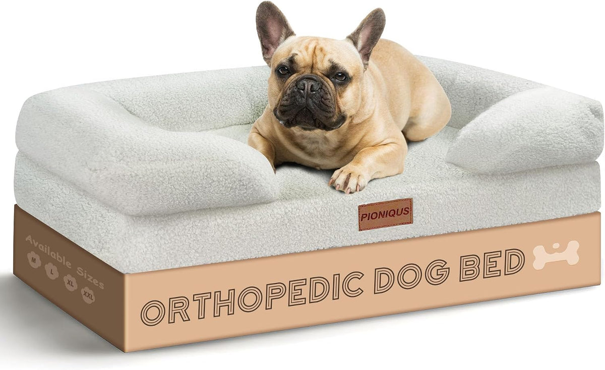 Orthopaedic Dog Bed for Large Dog Bed, L Washable Dog Bed, Sofa Beds for Medium, Large Dogs, Pet Bed with Removable Cover, Orthopaedic Chew Proof Dog Bed with Warm Mattress Cushion, White