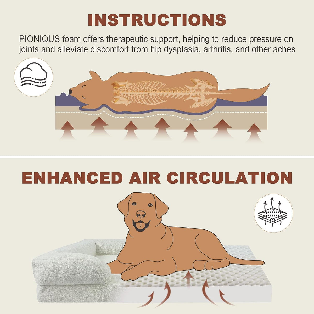 Orthopaedic Dog Bed for Large Dog Bed, L Washable Dog Bed, Sofa Beds for Medium, Large Dogs, Pet Bed with Removable Cover, Orthopaedic Chew Proof Dog Bed with Warm Mattress Cushion, White