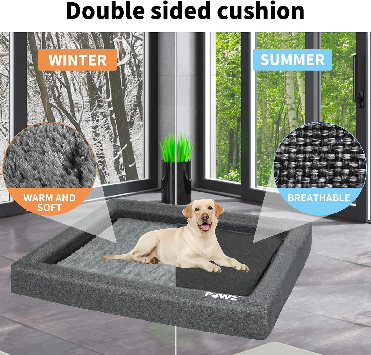 Memory Foam Pet Bed Calming Dog Cushion Orthopedic Mat Washable Removable (Xxl(135Cm X 98Cm X 13Cm)), Grey, Dog Bed with Double Sided Cushion Winter Summer Pet Beds, Neck Bloster
