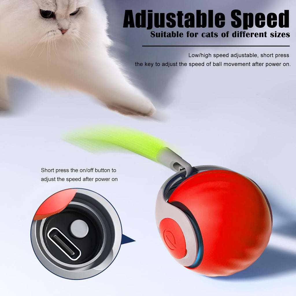 2025 Upgrades Cat Ball Toy with Tail,Interactive Cat Ball for Bored Indoor Cats, Automatic Cat Rolling Ball 2.0 Enrichment Toy, Electric Self Moving Toy, Electronic Rollie Pet Chase