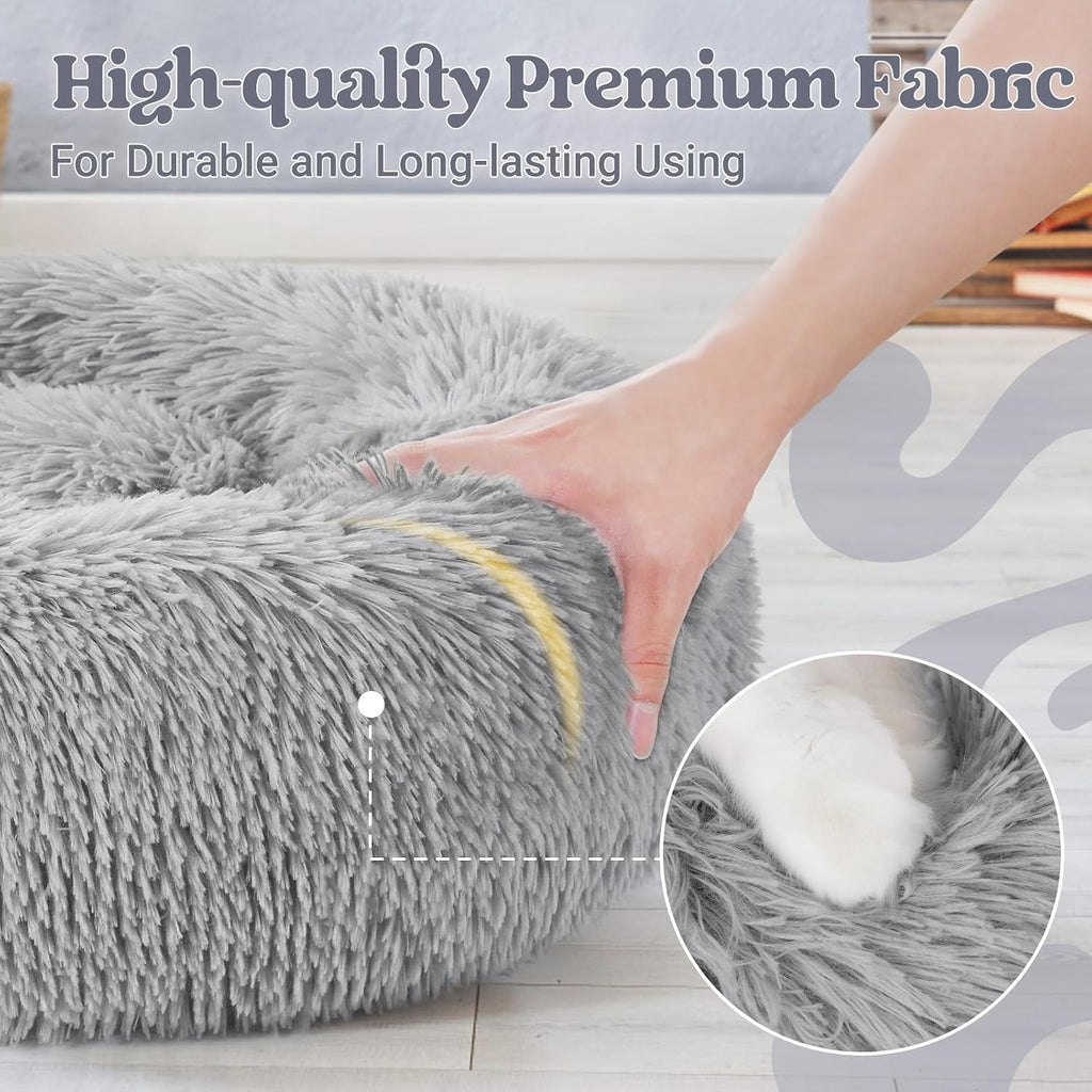 Premium Plush Donut Cat Bed – Soft Self-Warming Cuddler Cushion with Non-Slip Base | Machine Washable & Calming Comfort for Indoor Cats, Kittens & Small Dogs