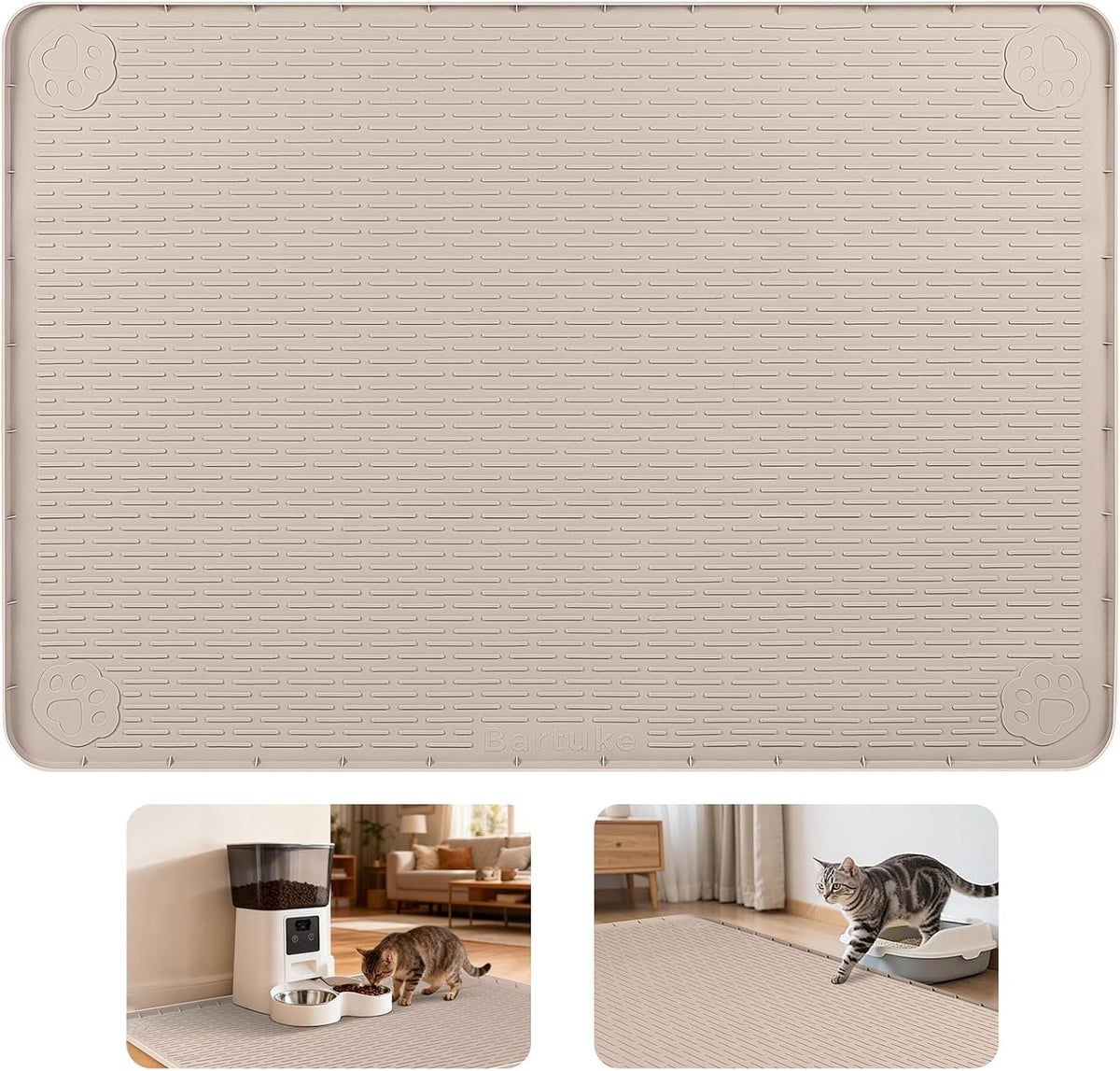 Cat Food Mat Extra Large Silicone Pet Bowl Mat 127X89Cm, Light Grey