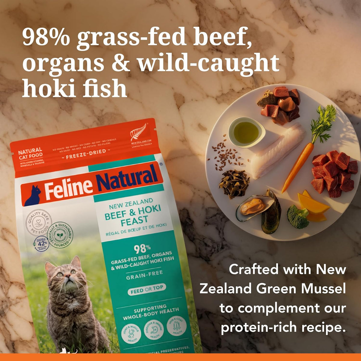 Beef & Hoki Freeze-Dried Cat Food, Grain-Free, 320G