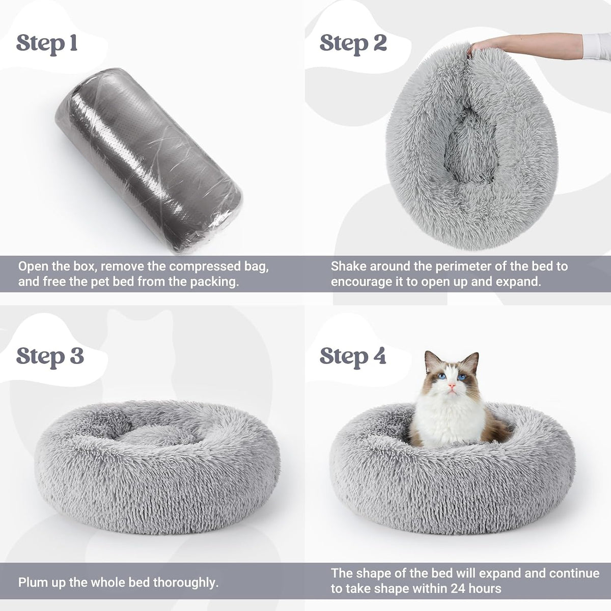 Premium Plush Donut Cat Bed – Soft Self-Warming Cuddler Cushion with Non-Slip Base | Machine Washable & Calming Comfort for Indoor Cats, Kittens & Small Dogs