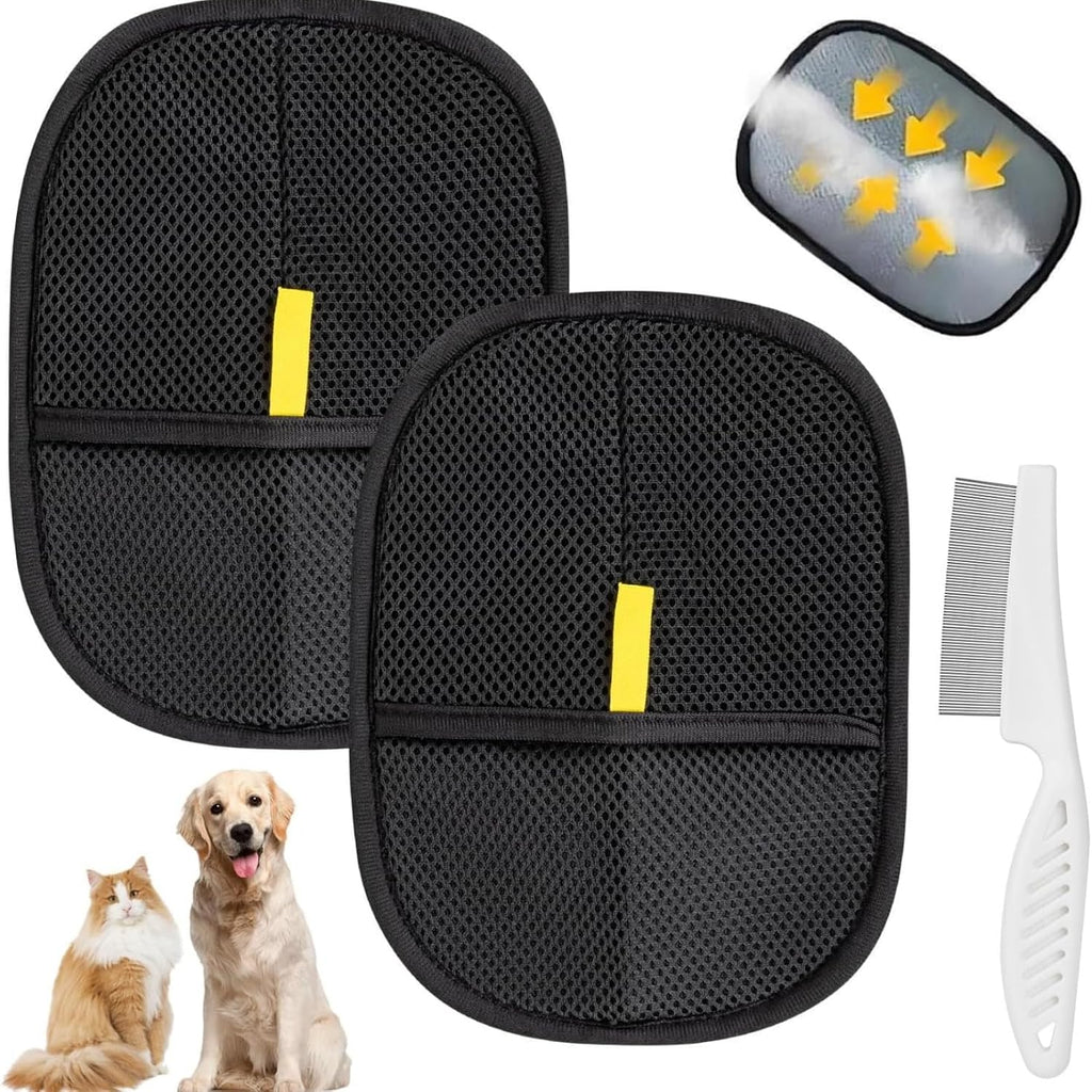 2Pcs Pet Hair Removal Glove for Dogs & Cats, Newly Upgraded Reusable Electrostatic Pet Hair Gloves, Pet Hair Remover Tool for Clothing, Couch, Carpet, Car Seat