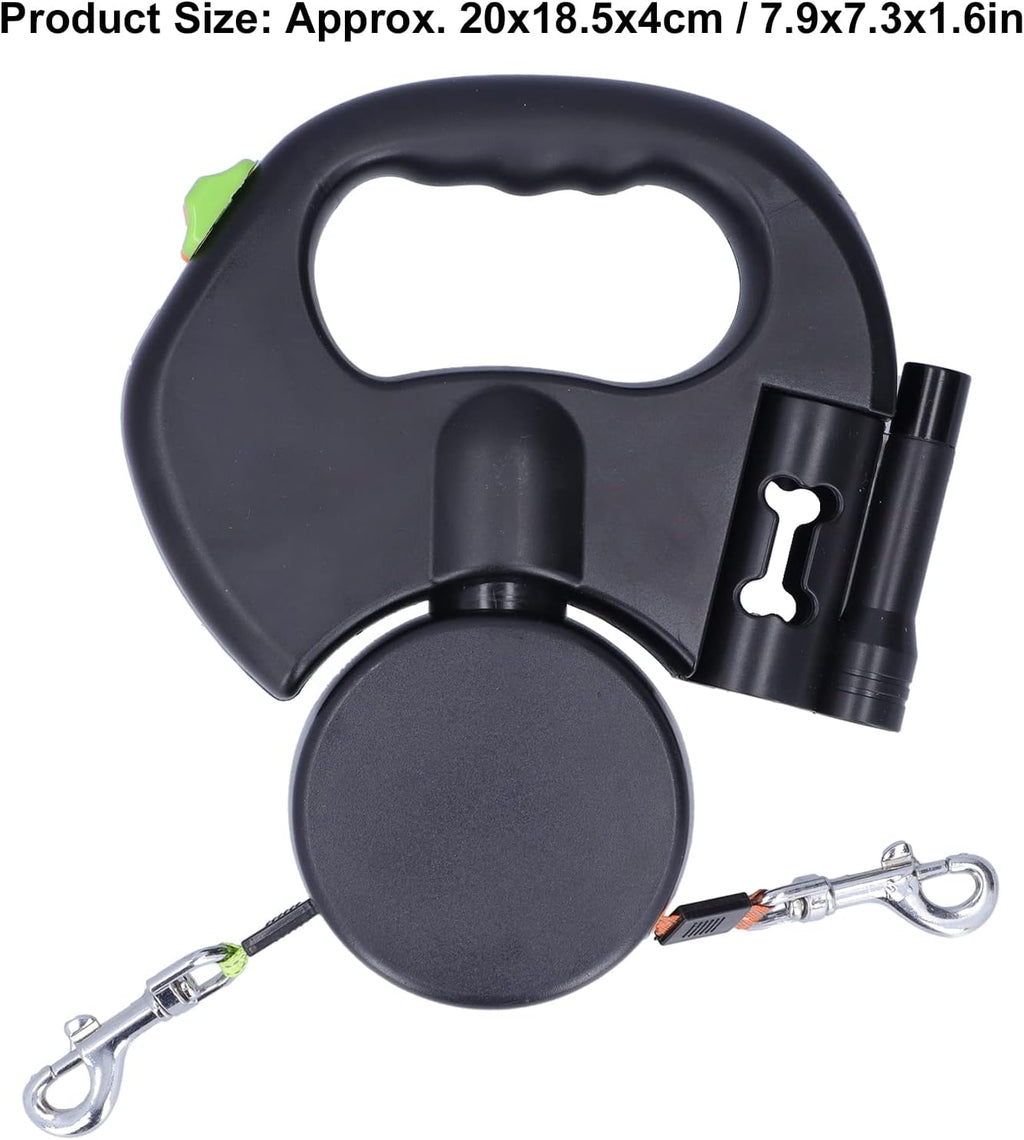 Automatic Retractable Pet Leash, 1 Tow 2 Retractable Double Dog Leash for Small Medium Dogs Cats up to 55Lb Walking Leash with Flashlight and Bag Dispenser