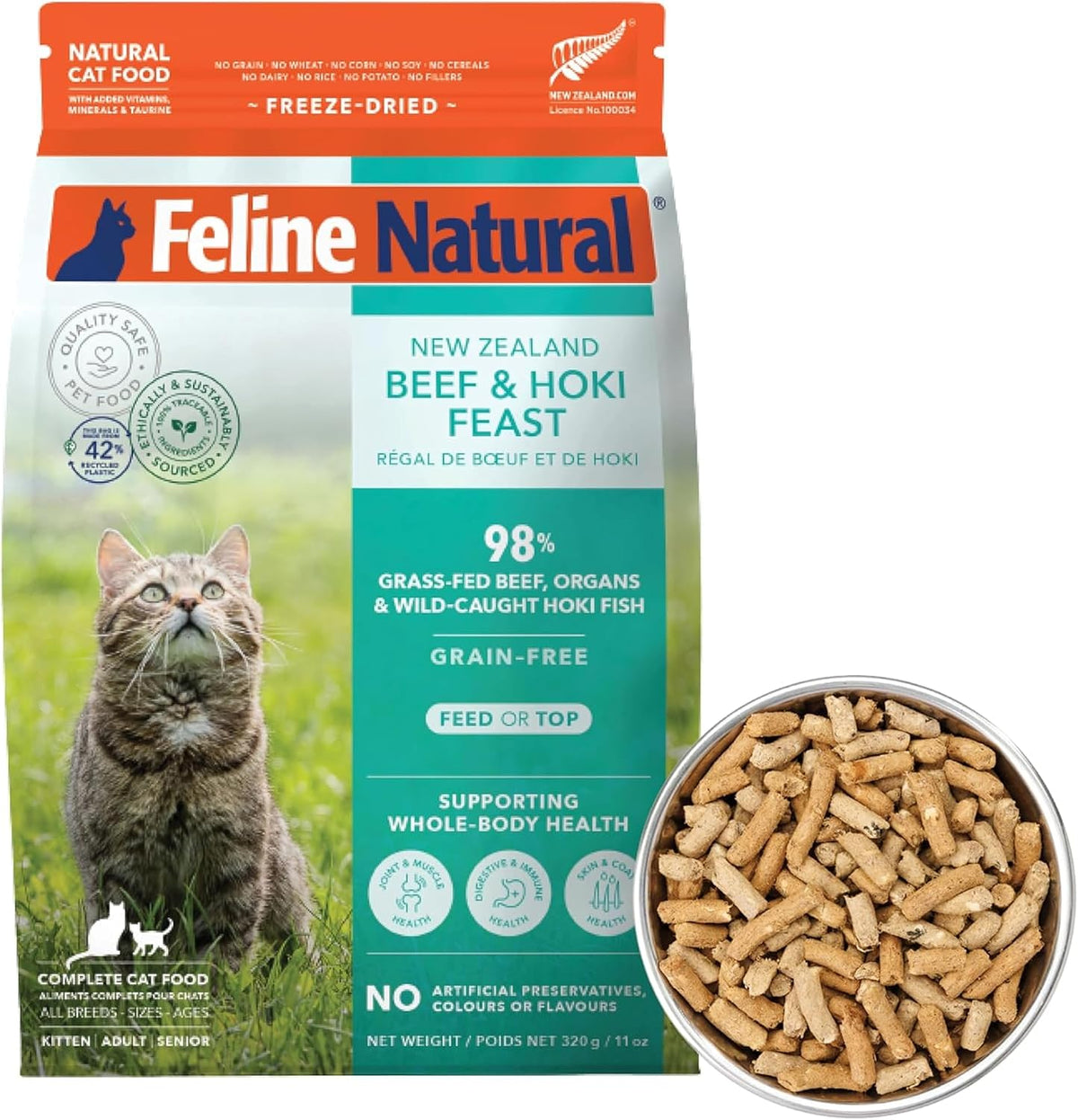 Beef & Hoki Freeze-Dried Cat Food, Grain-Free, 320G