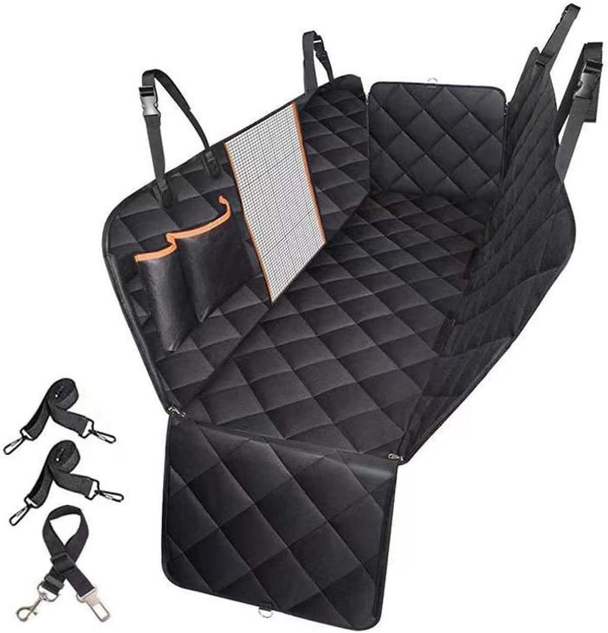 Yotsuba Dog Car Seat Protector for Back Seat - Waterproof Dog Car Seat Cover with Mesh Window, Side Flaps, and Seat Belt for Cars, Trucks, Suvs - 147 X 137Cm