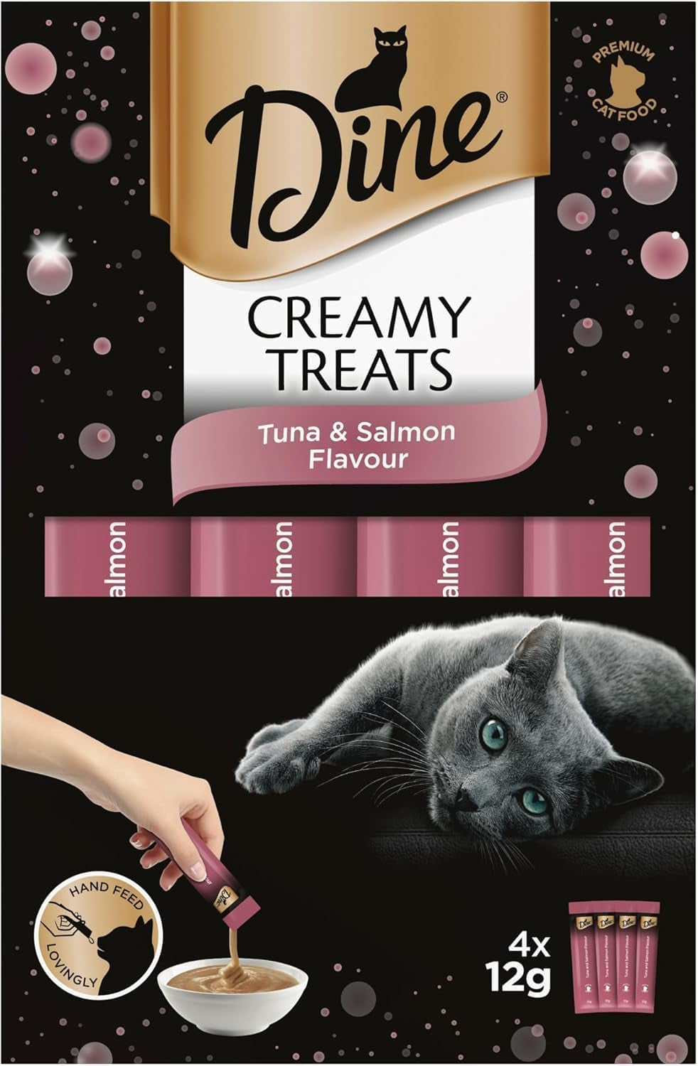 Creamy Treats Cat Treats, Tuna and Salmon Flavour, 32 X 12G Sachets (32 Sachets) and Temptations Super Mega Cat Treat Hearty Beef 350G Bag - Bundle Pack