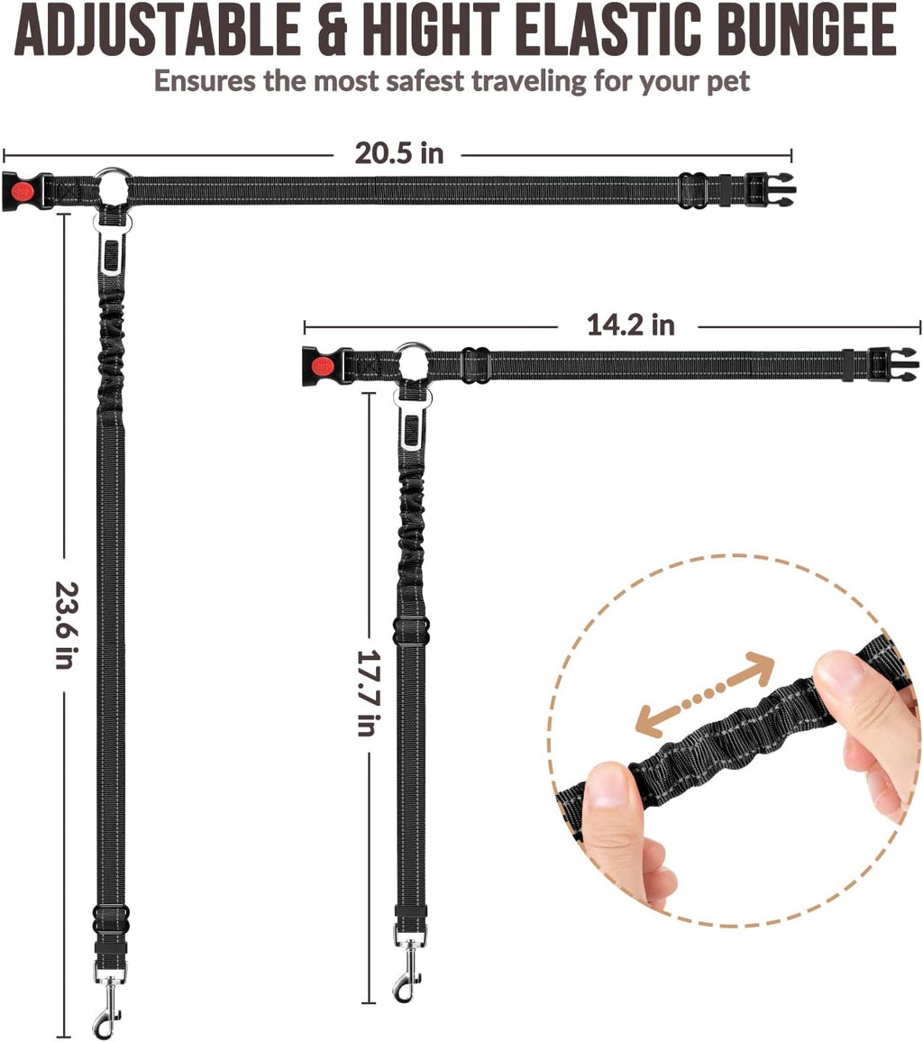 2 Pack Dog Seat Belts for Cars, Adjustable Pet Car Safety Harness with Headrest Restraint & Seatbelt Clip, Reflective Elastic Dog Travel Belt