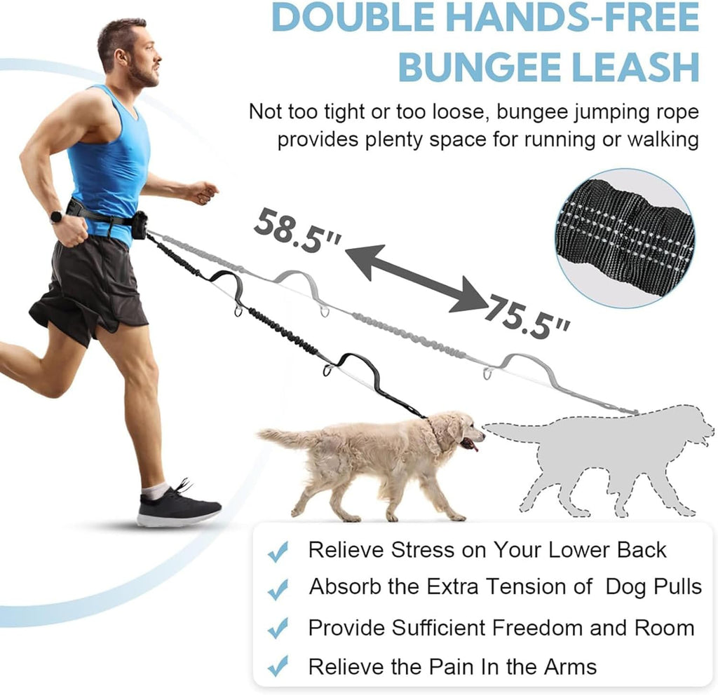 Hands Free Dog Leash with Pouch (Double Leash)