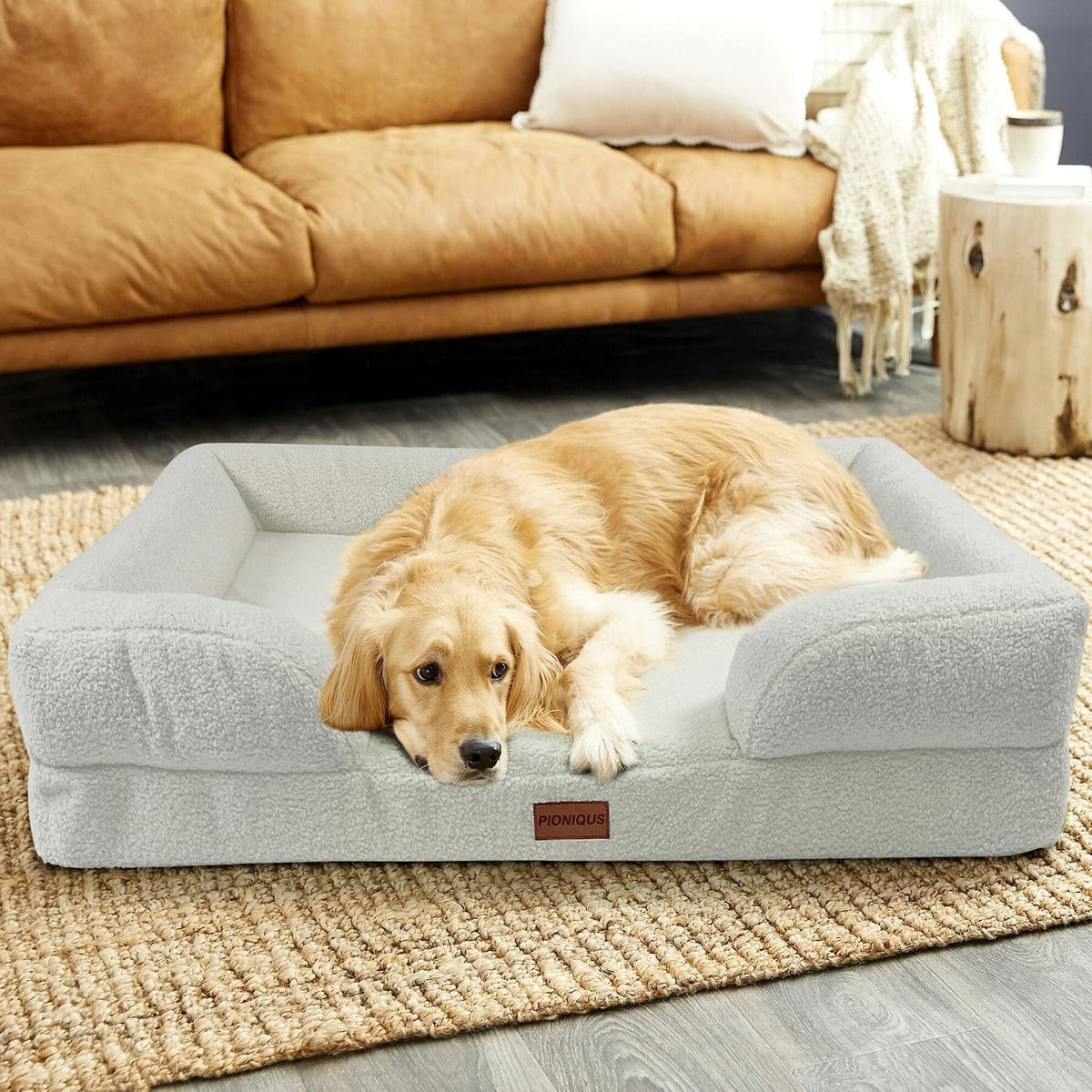 Orthopaedic Dog Bed for Large Dog Bed, L Washable Dog Bed, Sofa Beds for Medium, Large Dogs, Pet Bed with Removable Cover, Orthopaedic Chew Proof Dog Bed with Warm Mattress Cushion, White