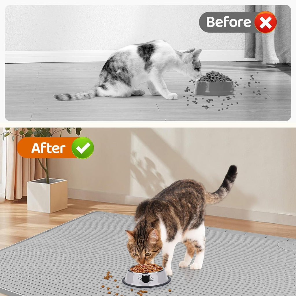 Cat Food Mat Extra Large Silicone Pet Bowl Mat 127X89Cm, Light Grey