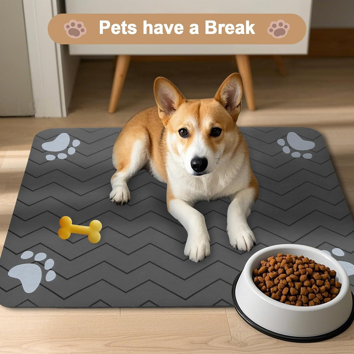 Dog Food Mat Cat Food Mat Dog Feeding Mat Rubber Absorbent Dog Bowl Mat Quick Dry Cat Eating Drinking Mat Pet Mat for Dog Bowl & Cat Food (Dark Grey (1 Pack), 40 X 60Cm)