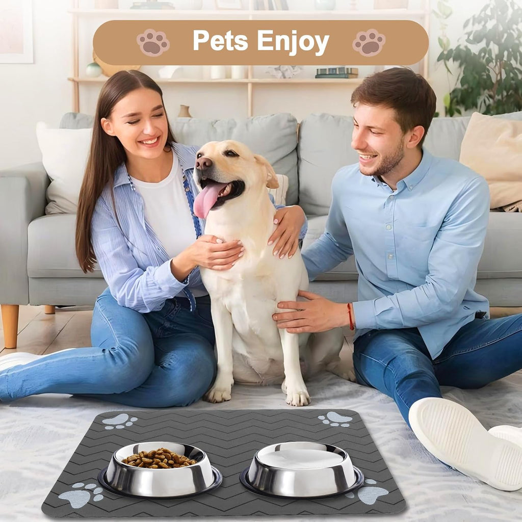Dog Food Mat Cat Food Mat Dog Feeding Mat Rubber Absorbent Dog Bowl Mat Quick Dry Cat Eating Drinking Mat Pet Mat for Dog Bowl & Cat Food (Dark Grey (1 Pack), 40 X 60Cm)