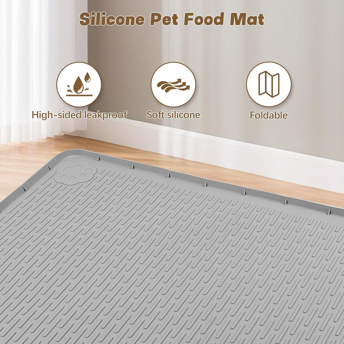 Cat Food Mat Extra Large Silicone Pet Bowl Mat 127X89Cm, Light Grey