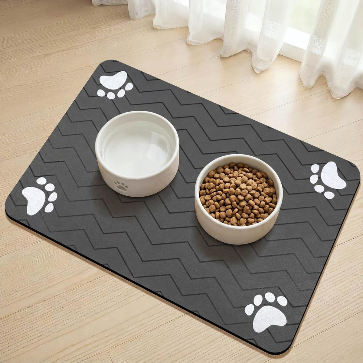 Dog Food Mat Cat Food Mat Dog Feeding Mat Rubber Absorbent Dog Bowl Mat Quick Dry Cat Eating Drinking Mat Pet Mat for Dog Bowl & Cat Food (Dark Grey (1 Pack), 40 X 60Cm)