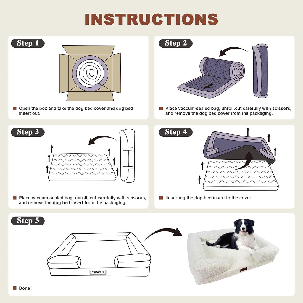 Orthopaedic Dog Bed for Large Dog Bed, L Washable Dog Bed, Sofa Beds for Medium, Large Dogs, Pet Bed with Removable Cover, Orthopaedic Chew Proof Dog Bed with Warm Mattress Cushion, White