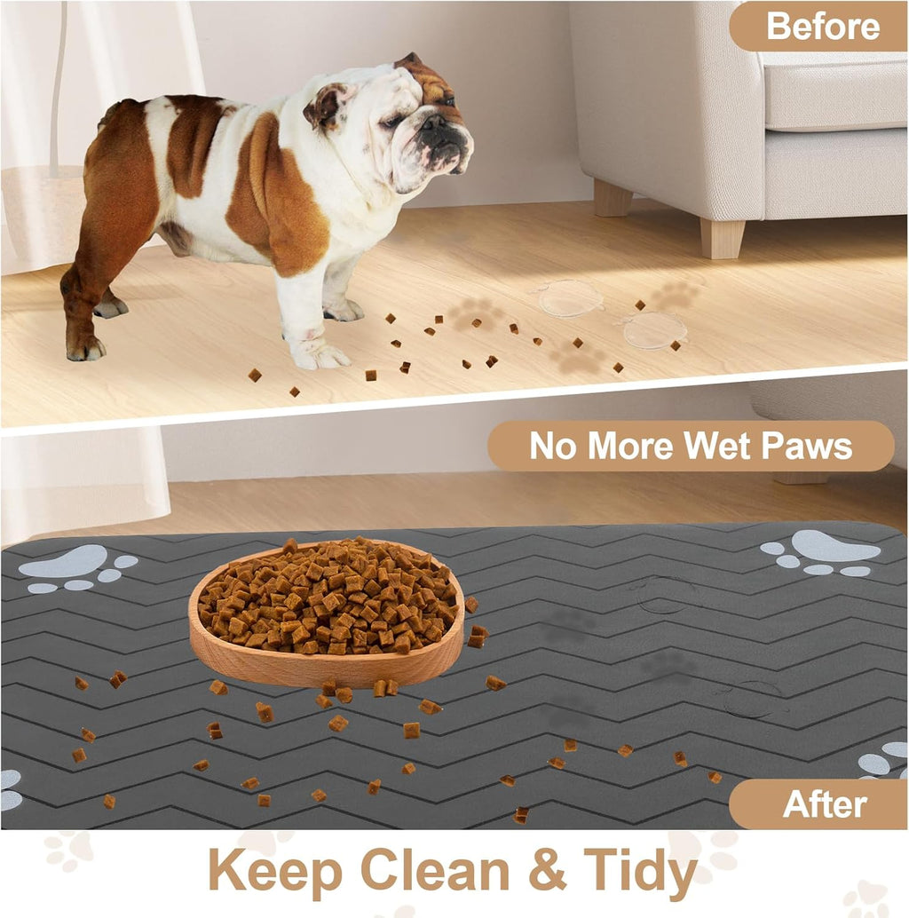 Dog Food Mat Cat Food Mat Dog Feeding Mat Rubber Absorbent Dog Bowl Mat Quick Dry Cat Eating Drinking Mat Pet Mat for Dog Bowl & Cat Food (Dark Grey (1 Pack), 40 X 60Cm)