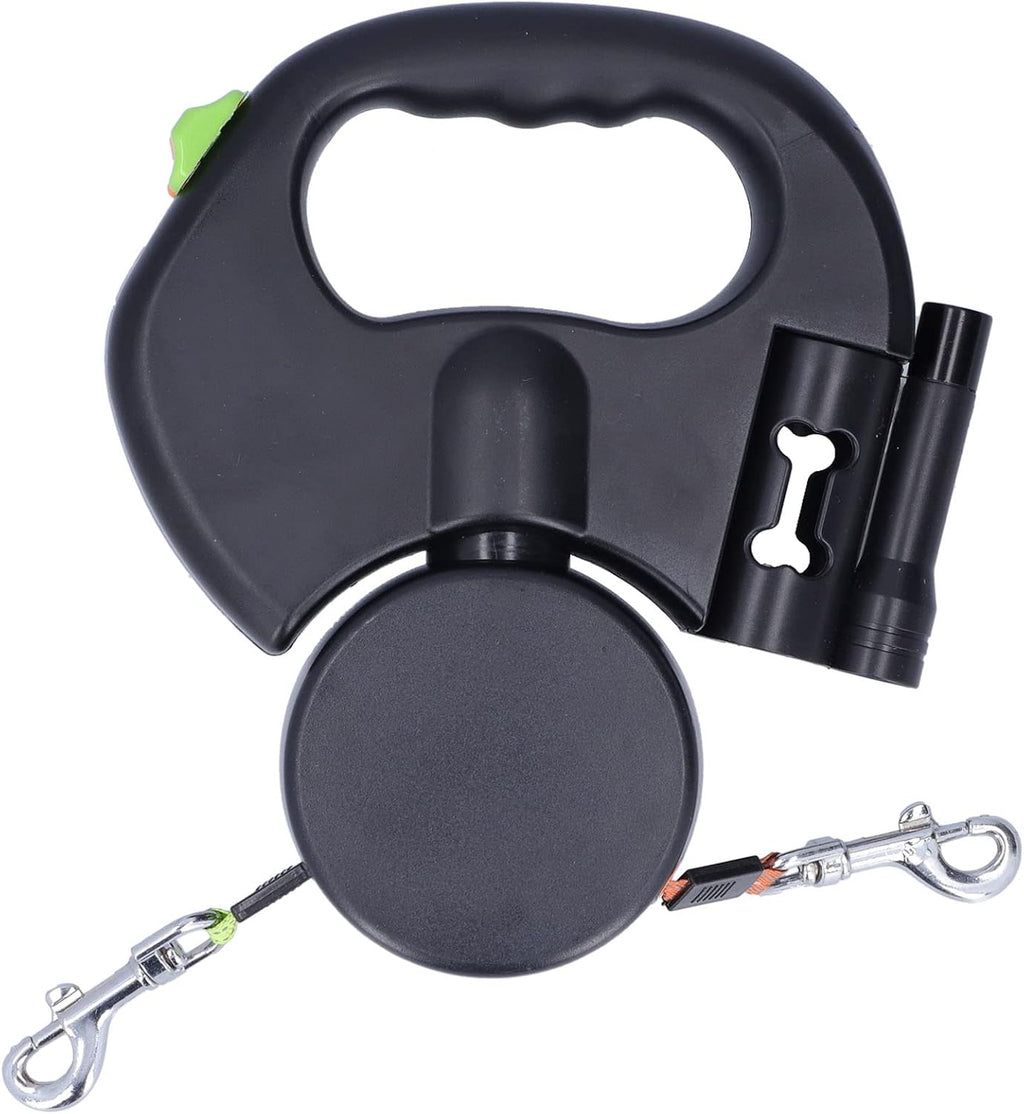 Automatic Retractable Pet Leash, 1 Tow 2 Retractable Double Dog Leash for Small Medium Dogs Cats up to 55Lb Walking Leash with Flashlight and Bag Dispenser