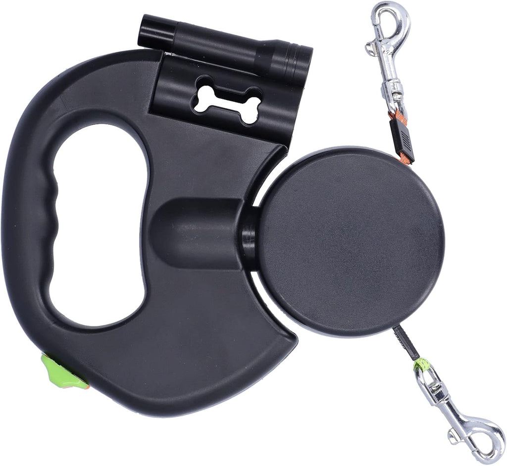 Automatic Retractable Pet Leash, 1 Tow 2 Retractable Double Dog Leash for Small Medium Dogs Cats up to 55Lb Walking Leash with Flashlight and Bag Dispenser