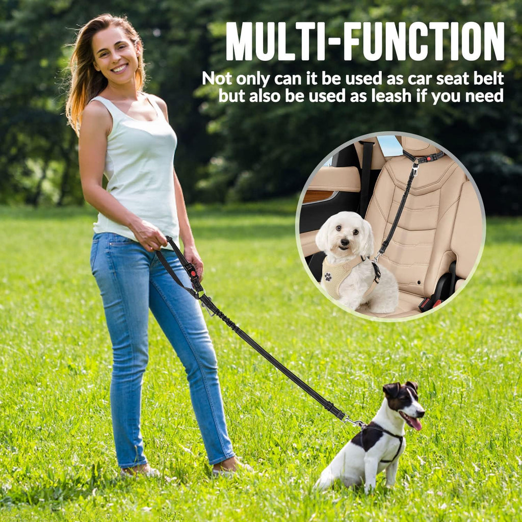 2 Pack Dog Seat Belts for Cars, Adjustable Pet Car Safety Harness with Headrest Restraint & Seatbelt Clip, Reflective Elastic Dog Travel Belt