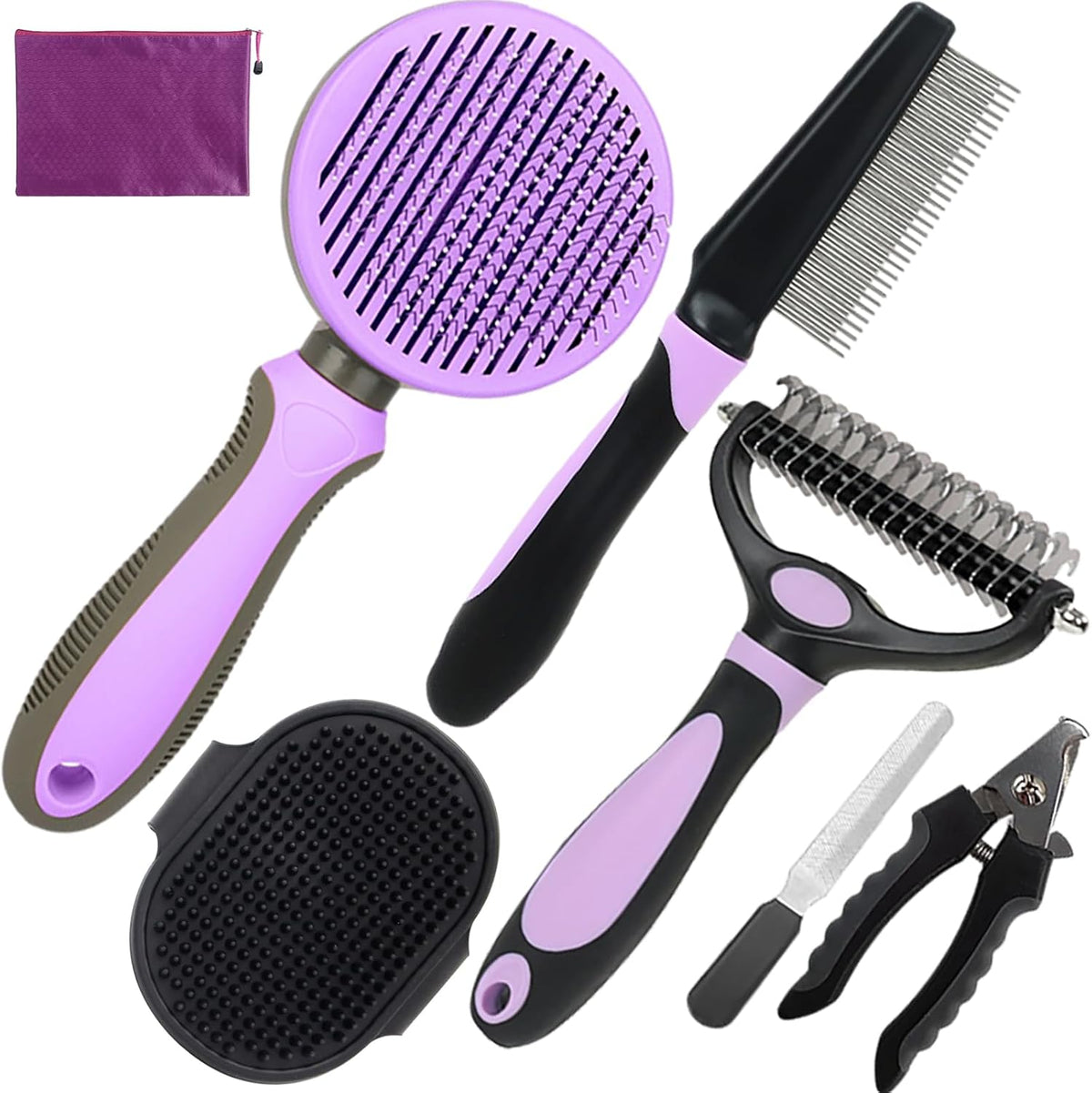 Dog Brush for Shedding, 7 PCS Dog Grooming Brush Kit Including Undercoat Rake, Slicker Brush, Dematting Comb, Nail Clipper, Bath Brush for Long & Short Haired Dogs, Cats (Green)