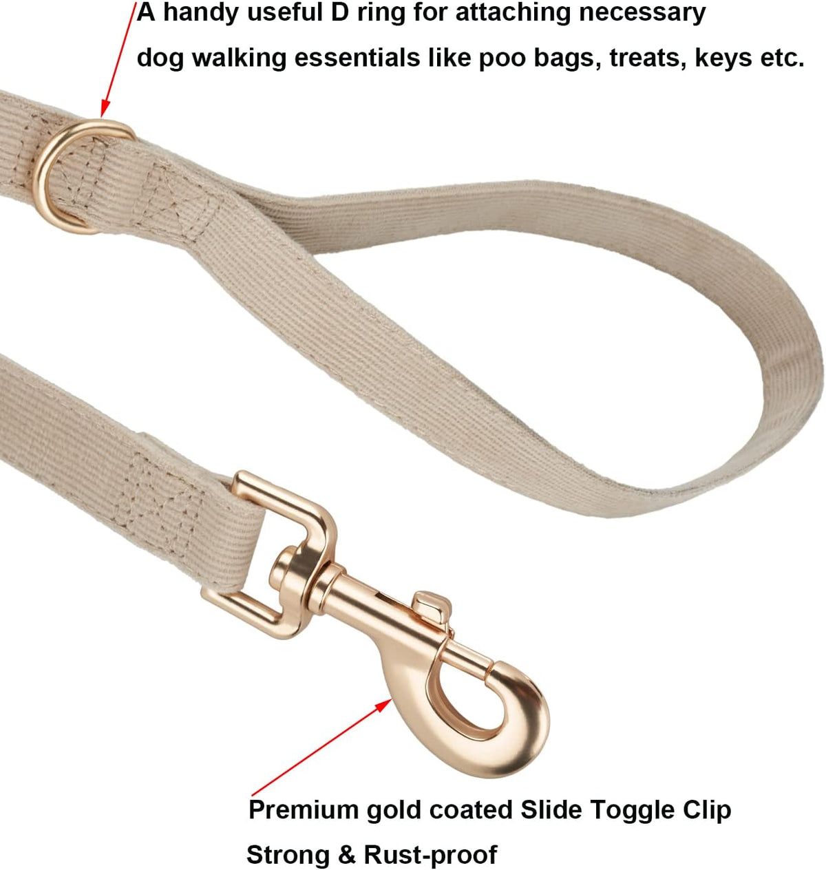 Dog Collar and Lead Set Large,Soft Non-Irritant Corduroy Collar Leash Matching Combo for Daily Walking,Cream White