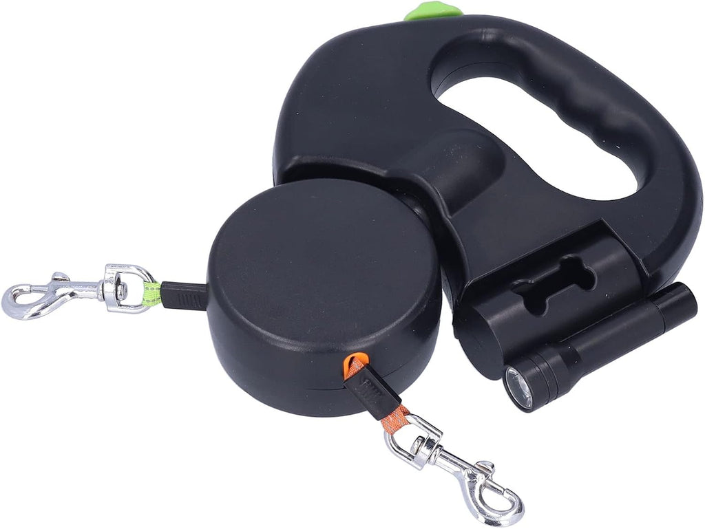 Automatic Retractable Pet Leash, 1 Tow 2 Retractable Double Dog Leash for Small Medium Dogs Cats up to 55Lb Walking Leash with Flashlight and Bag Dispenser